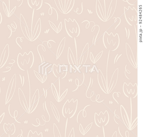 seamless pattern with daisy tulip flowers hand drawn doodle style. 92484265
