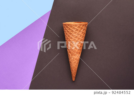 Ice cream waffle on hipster colors background. Styled flat lay. Minimal concept 92484552