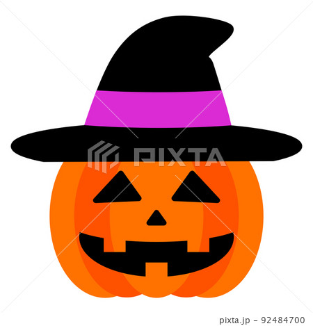 帽子を被ったハロウィンカボチャのイラストのイラスト素材 [92484700