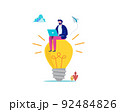 People Brainstorming for new idea, creative business ideas with a light bulbs. Business solution concept. Flat cartoon vector illustration 92484826