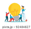 People Brainstorming for new idea, creative business ideas with a light bulbs. Business solution concept. Flat cartoon vector illustration 92484827