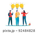 People Brainstorming for new idea, creative business ideas with a light bulbs. Business solution concept. Flat cartoon vector illustration 92484828