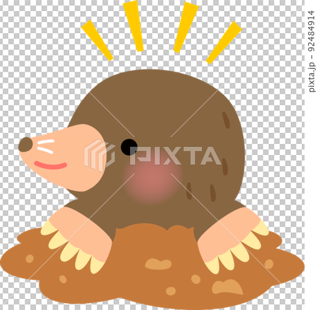 穴から顔を出すモグラのキャラクターのイラスト素材