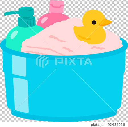 A tub with shampoo and towels 92484916