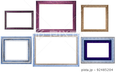 Set Classic Old Vintage Wooden mockup canvas frames isolated on white background. Blank Beautiful and diverse subject moulding baguette. Design element. use for framing paintings, mirrors or photo. 92485204