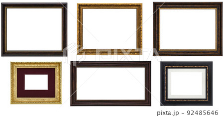 Set Classic Old Vintage Wooden mockup canvas frames isolated on white background. Blank Beautiful and diverse subject moulding baguette. Design element. use for framing paintings, mirrors or photo. 92485646
