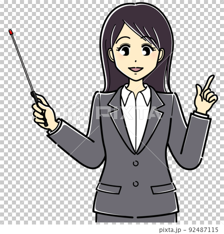 Woman in a suit with a pointer (upper body / front) Woman in a suit with a pointer (upper body / front) 92487115