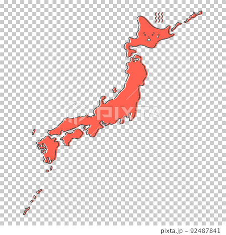 Handwritten map of Japan with a hot face --Simple red Japanese archipelago --Loose paint and soft black lines Handwritten map of Japan with a hot face --Simple red Japanese archipelago --Loose paint and soft black lines 92487841