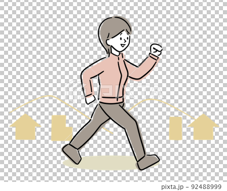 運動　ウォーキングをする女性　イラスト 92488999