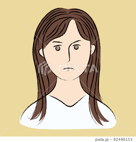 怒っている女性、不満、怒り、ベタ塗り 怒っている女性、不満、怒り、ベタ塗り 92490153