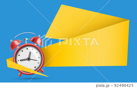 Ringing alarm clock with blank banner for your text. Ringing alarm clock with blank banner for your text. 92490425