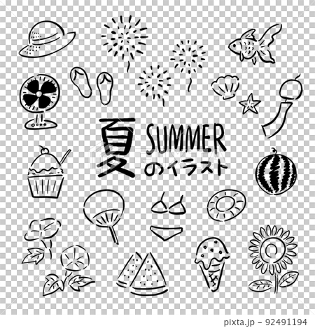 Summer illustration set-handwritten monochrome Summer illustration set-handwritten monochrome 92491194