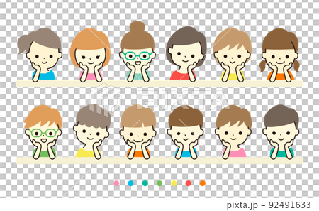 Children with cheeks in front of the desk Children with cheeks in front of the desk 92491633