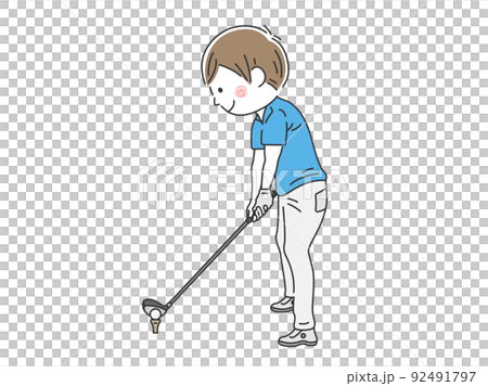 ゴルフのアドレスに入る、ドライバーを持った男性のイラスト ゴルフのアドレスに入る、ドライバーを持った男性のイラスト 92491797