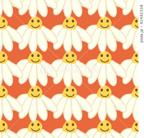 Chamomile smile 1970 pattern. Groovy daisy retro seamless pattern Chamomile smile 1970 pattern. Groovy daisy retro seamless pattern 92492338