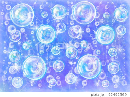手描き風キラキラ_横_泡_ピカピカ入り_紫色 92492569