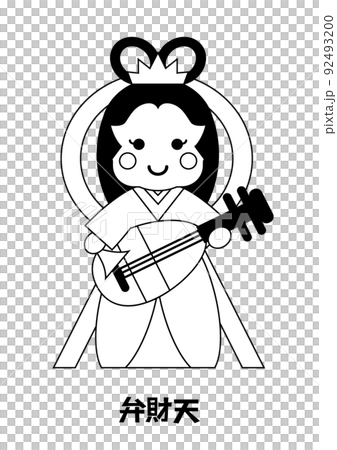 弁財天插圖 七幸運神輪廓黑色 弁財天插圖 七幸運神輪廓黑色 92493200