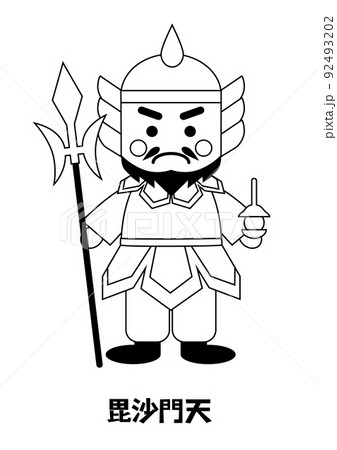 毘沙門天 イラスト 七福神 アウトライン 黒 92493202