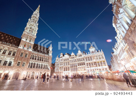 Wide angle view of the Grand Place in Brussels. Wide angle view of the Grand Place in Brussels. 92493443