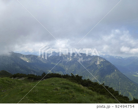 Mountain hiking tour to Notkarspitze mountain, Ammergau Alps, Germany 92494754