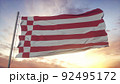 Bremen flag, Germany, waving in the wind, sky and sun background. 3d illustration 92495172