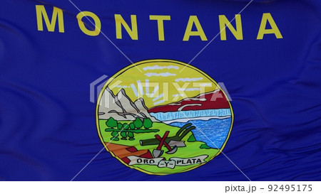 Flag of Montana state, region of the United States, waving at wind. 3d illustration 92495175