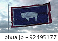 Wyoming winter flag with snowflakes background. United States of America. 3d illustration 92495177