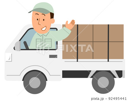 荷物を積んだ横向きの軽トラック・配達員の男性1 92495441