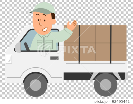 荷物を積んだ横向きの軽トラック・配達員の男性1 92495441