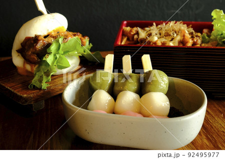 Color Dango in ceramic bowl Japanese dumping good tesr food travel cuisine Color Dango in ceramic bowl Japanese dumping good tesr food travel cuisine 92495977