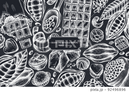 Monochrome design with chalk cocoa beans, cocoa, chocolate, chocolate candies 92496896