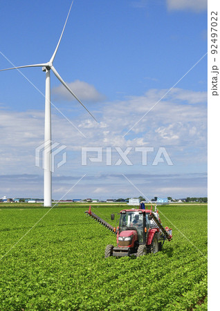 夏の北海道江差町で大豆畑の防除作業の風景を撮影 夏の北海道江差町で大豆畑の防除作業の風景を撮影 92497022