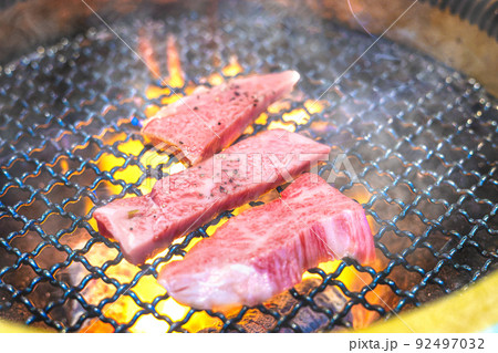 都城牛（宮崎牛）　焼肉　霜降りのサーロインと上カルビ 92497032