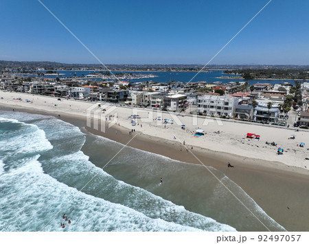 Aerial view of Mission Bay and beach in San Diego during summer, California. USA.  92497057