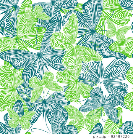 Seamless pattern butterflies blue and green. Vector illustration 92497226
