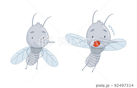 Cute mosquito set. Funny quivering and flying parasitic insect character cartoon vector illustration Cute mosquito set. Funny quivering and flying parasitic insect character cartoon vector illustration 92497314