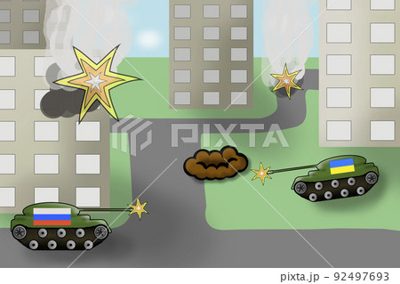War in Ukraine russian and ukrainian tanks are shooting on the land of ukraine War in Ukraine russian and ukrainian tanks are shooting on the land of ukraine 92497693