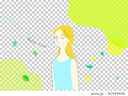 A woman relaxing in a forest bath 92499499