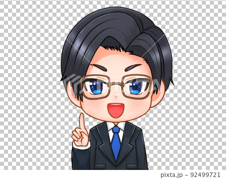 紹介するエリート眼鏡サラリーマンのちびキャライラストのイラスト素材