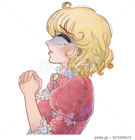 昭和の歴史少女漫画風・絶望して涙を流すお姫さまイラスト 昭和の歴史少女漫画風・絶望して涙を流すお姫さまイラスト 92500022
