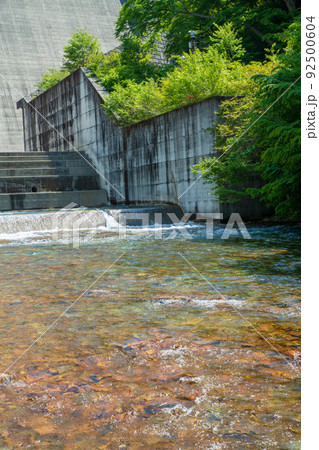 四万川　四万川ダム下　日向見公園付近の風景　新緑の季節　　 92500604
