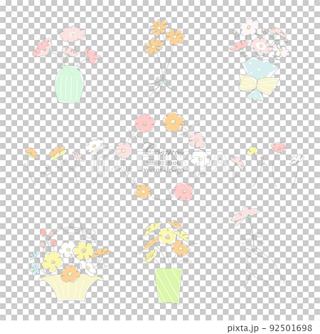 [Vector] Hand-painted cosmos illustration set / line drawing unpainted 92501698