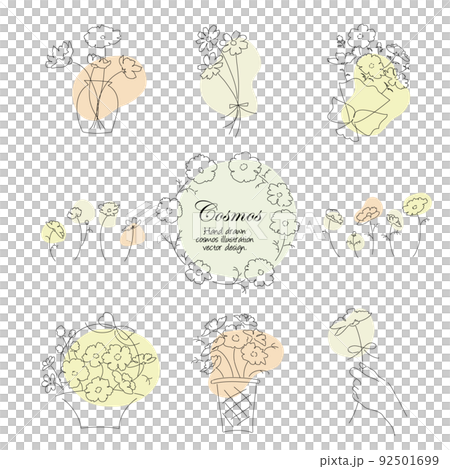 [Vector] Hand-painted cosmos illustration set / line drawing background single color 92501699