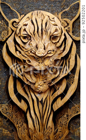 Royal surrealistic abstract tiger. Growling tiger watching his prey. The concept of the hunter. Royal surrealistic abstract tiger. Growling tiger watching his prey. The concept of the hunter. 92502201