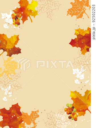 紅葉　リーフ　秋　水彩背景イラスト 92502203