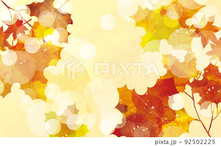 紅葉　リーフ　秋　水彩背景イラスト 92502225