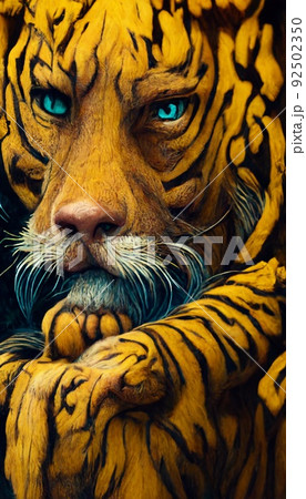 Royal surrealistic abstract tiger. Growling tiger watching his prey. The concept of the hunter. Royal surrealistic abstract tiger. Growling tiger watching his prey. The concept of the hunter. 92502350