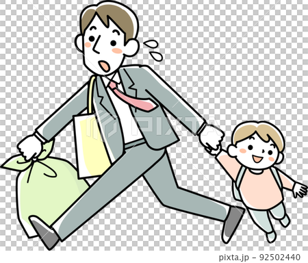 A young father who sends garbage to a nursery school after taking out the garbage when he goes to work 92502440