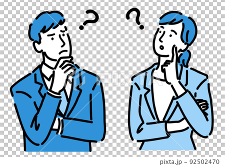 Men and women in suits thinking with their arms crossed Men and women in suits thinking with their arms crossed 92502470
