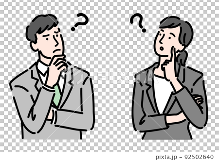 腕を組んで考えているスーツを着た男女 92502640